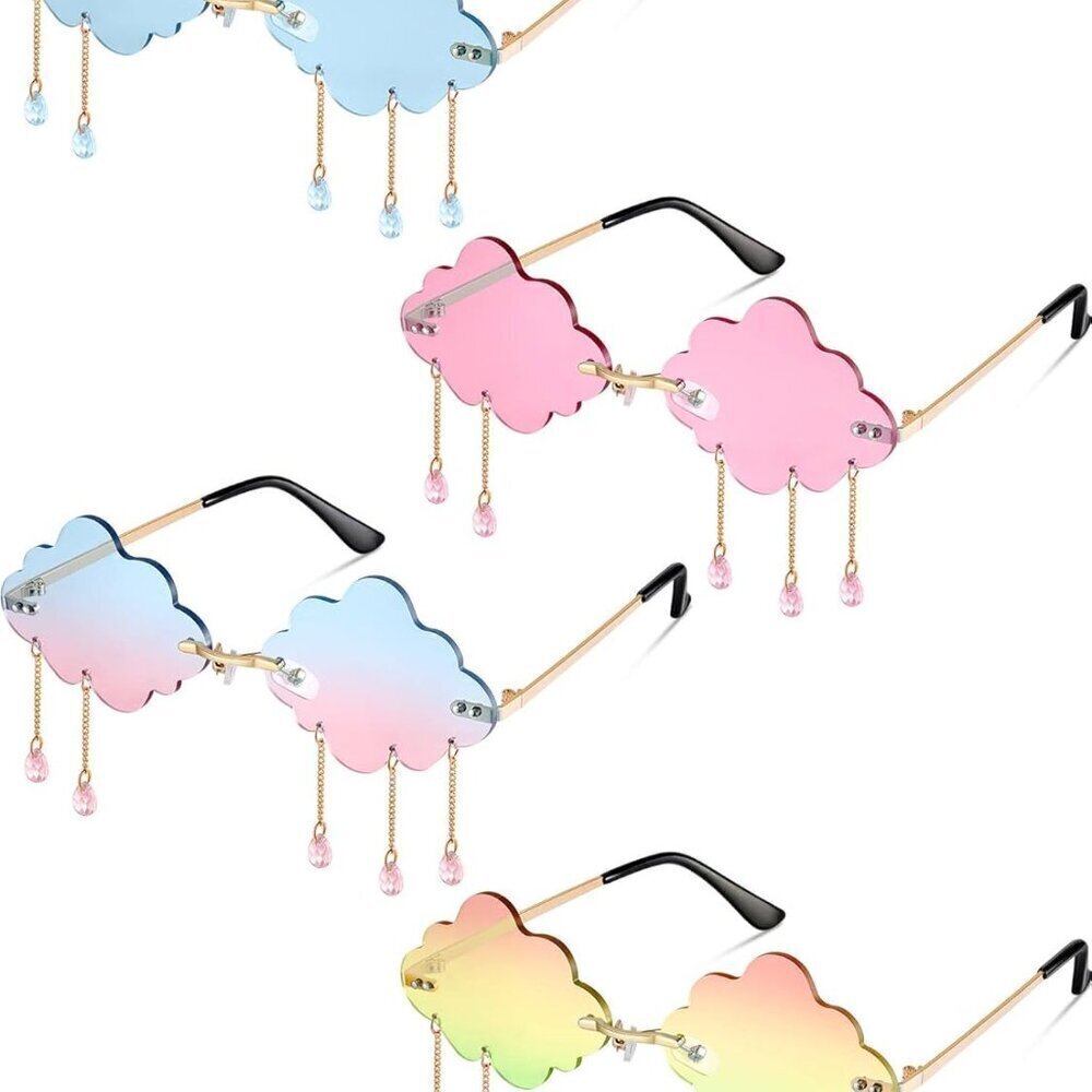 4 Pairs Rimless Heart Flame Sunglasses Women Men Unisex Colorful Bead Style